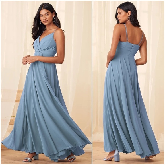 Lulus Dresses & Skirts - NEW Lulus All About Love Slate Blue Women’s Wedding Party Maxi Dress Sz M